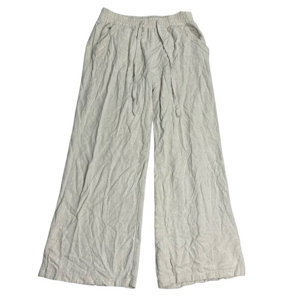 Sienna Sky Pants - Sienna Sky Women’s L Pants Wide Leg Linen Blend Cream Oatmeal Elastic Waist